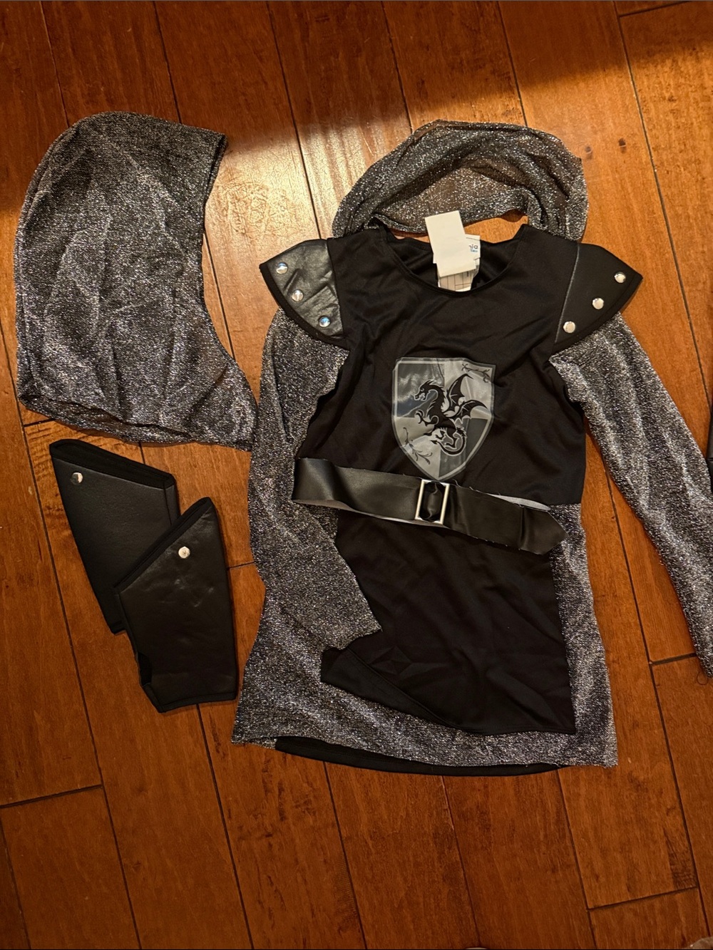 Kids' Black & Silver Dragon Knight Costume Top with Hood